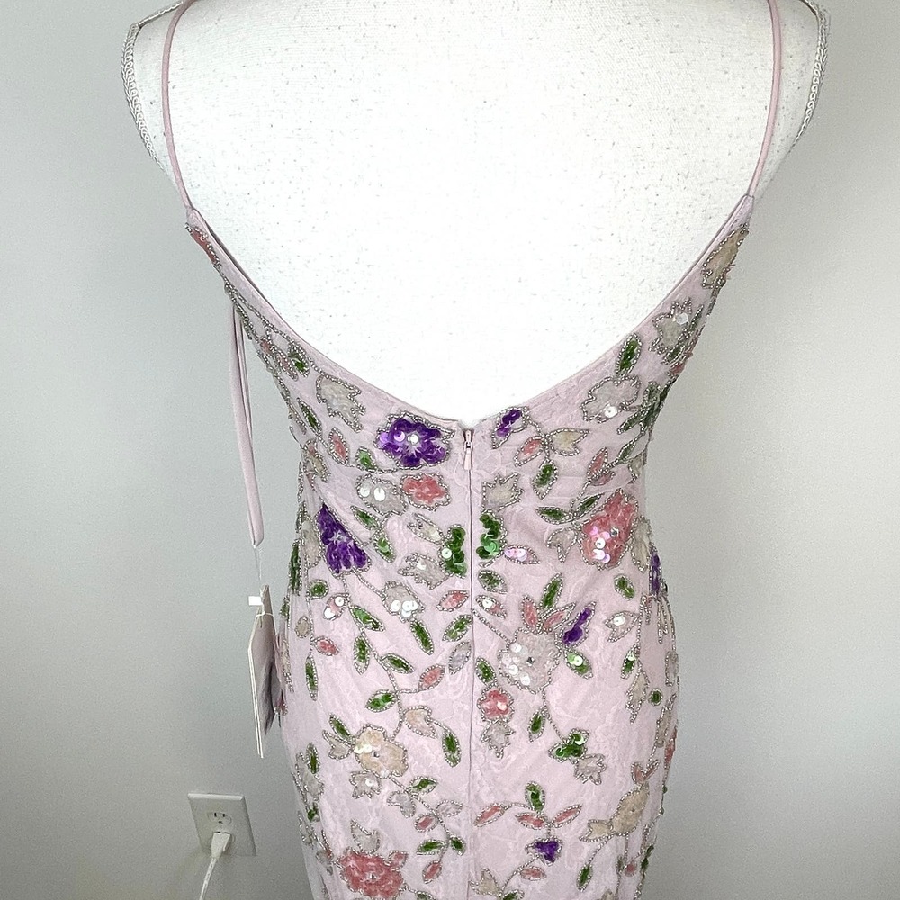 Mac Duggal Embellished Lace Sleeveless V Neck Gown Lilac Multi 10893 Size 4 New - Picture 11 of 16